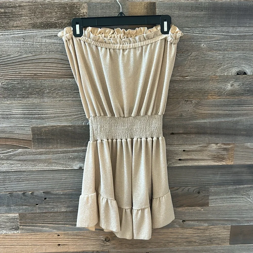 NWT Ramy Brook Knit Marina Dress Neutral Sparkle Strapless Size Small - Picture 7 of 12